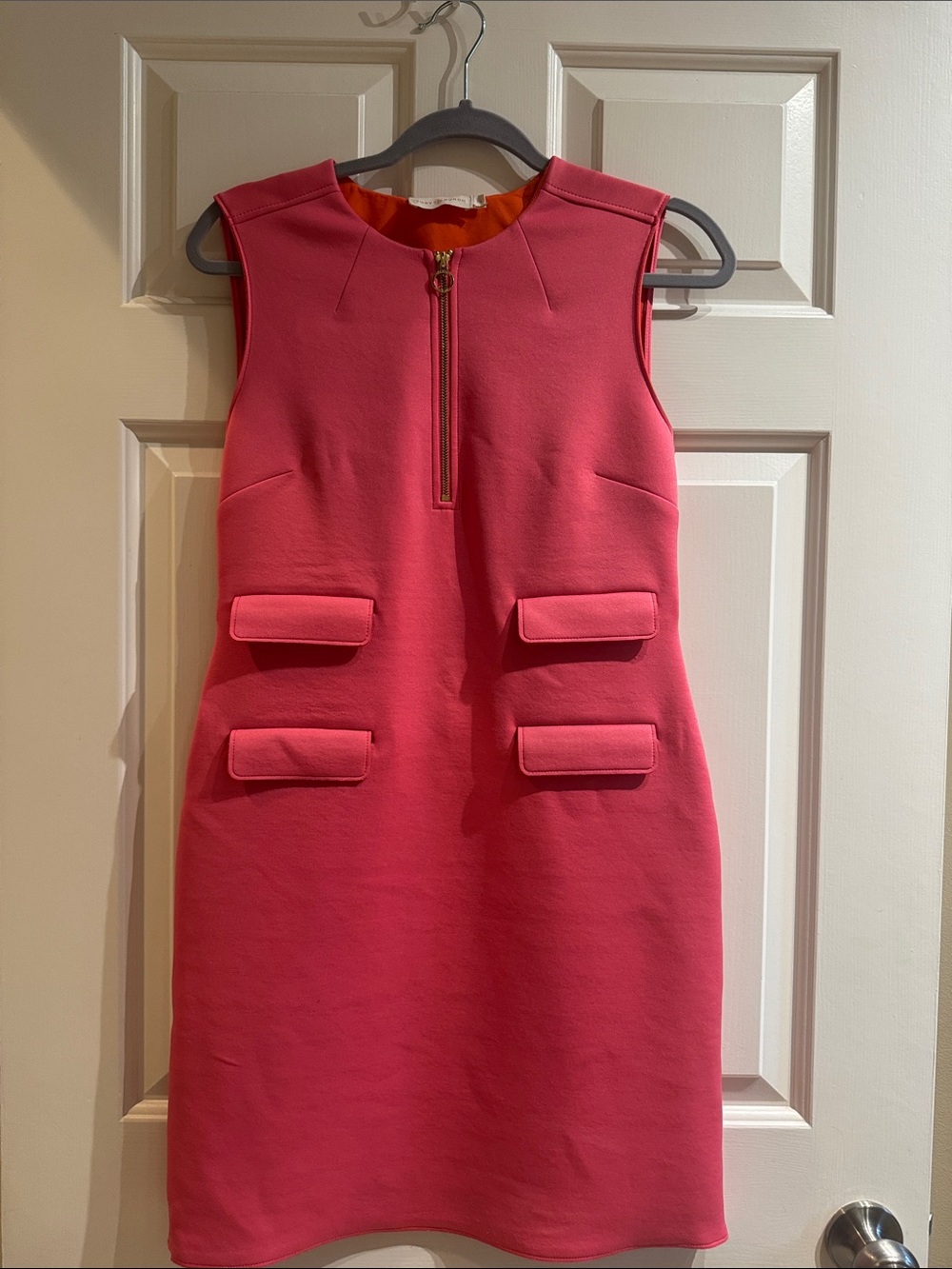 Tory Burch Hot Pink Sleeveless Shift Dress with Gold Zip